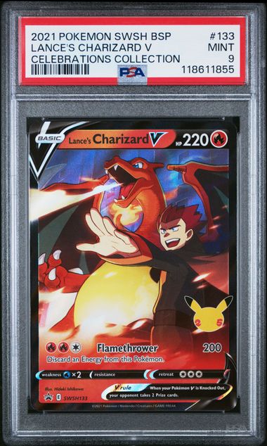 2021 POKEMON SWSH BLACK STAR PROMO #133 LANCE'S CHARIZARD V CELEBRATIONS COLLECTION - PSA 9