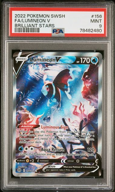2022 POKEMON SWORD & SHIELD BRILLIANT STARS #156 FA/LUMINEON V BRILLIANT STARS - PSA 9