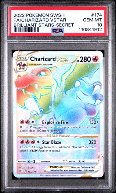 2022 POKEMON SWORD & SHIELD BRILLIANT STARS #174 FA/CHARIZARD VSTAR BRILLIANT STARS-SECRET - PSA 10