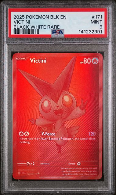 2025 POKEMON BLK EN-BLACK BOLT #171 VICTINI BLACK WHITE RARE - PSA 9