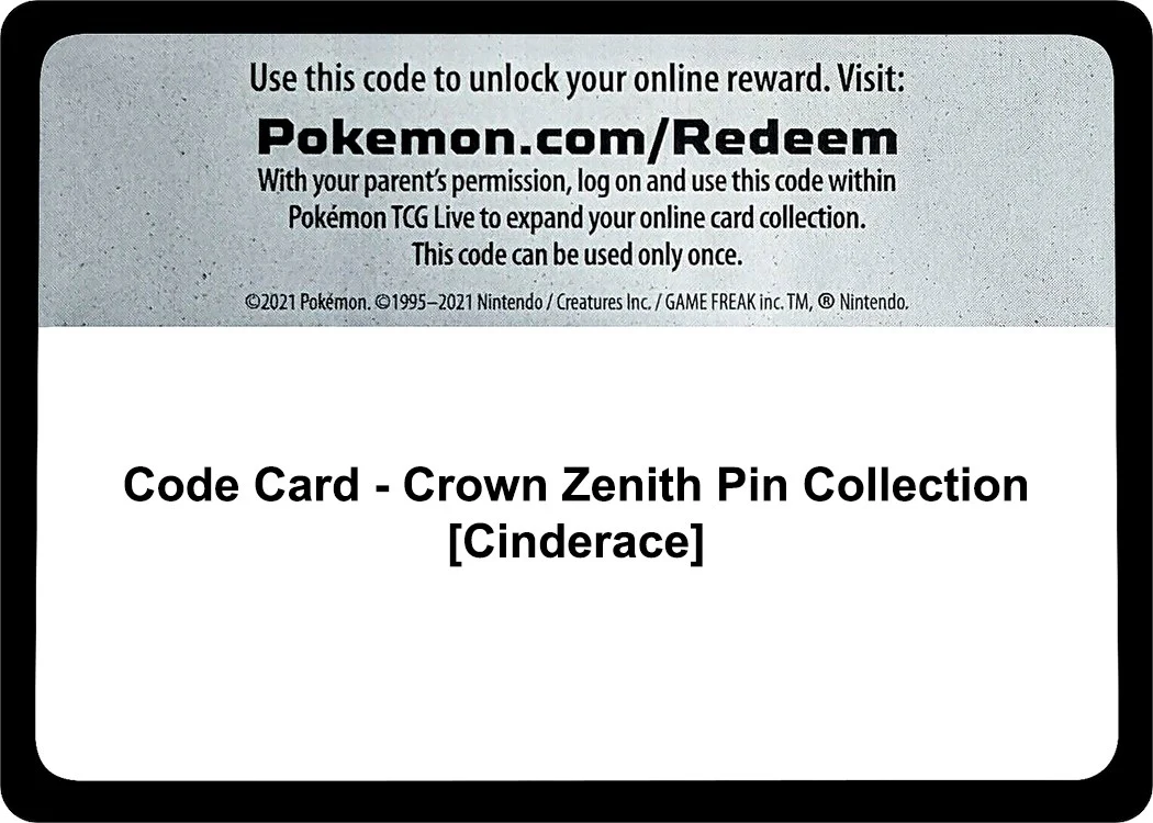 Code Card - Crown Zenith Pin Collection [Cinderace] (Crown Zenith)