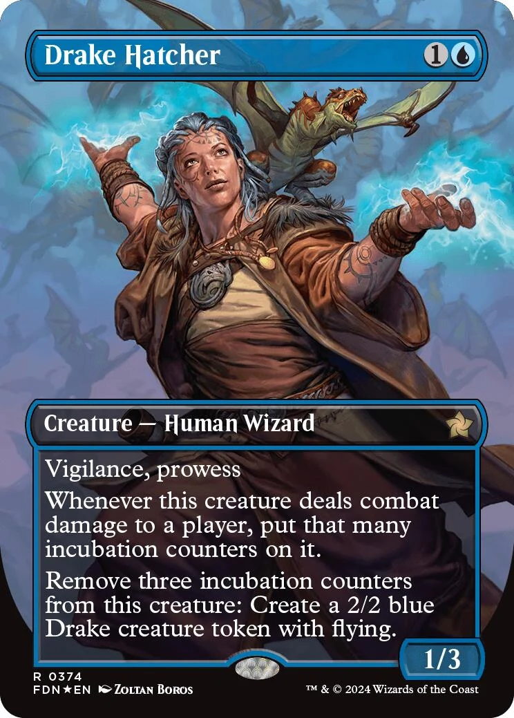 Drake Hatcher (Borderless) (Mana Foil) (374) (Foundations)
