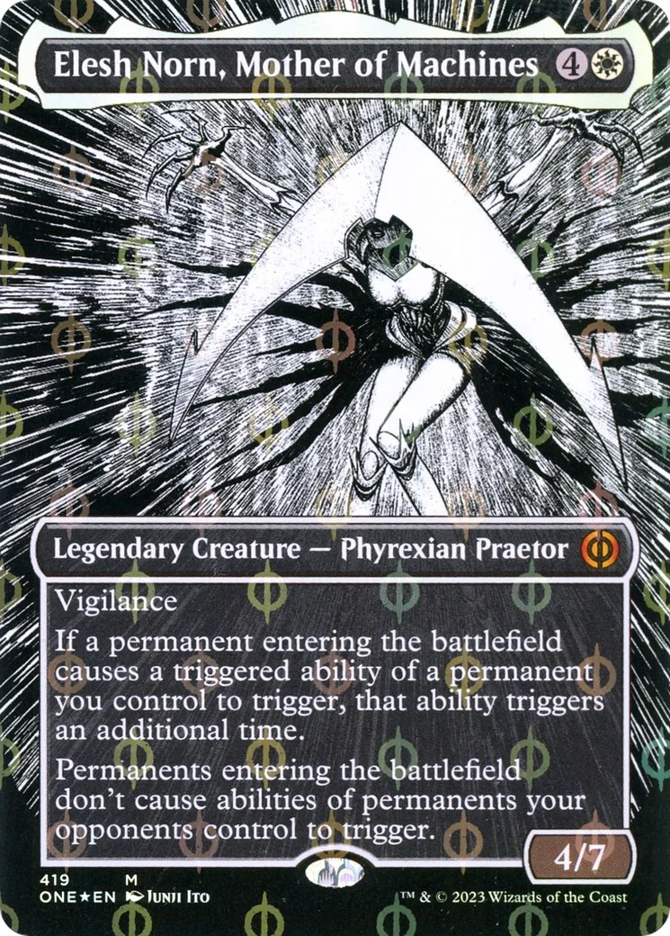 Elesh Norn, Mother of Machines (Borderless) (Step-and-Compleat Foil) (419) (Phyrexia: All Will Be One)