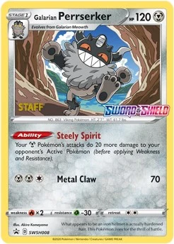 Galarian Perrserker - SWSH008 (Prerelease) [Staff] (SWSH008) (SWSH: Sword & Shield Promo Cards)