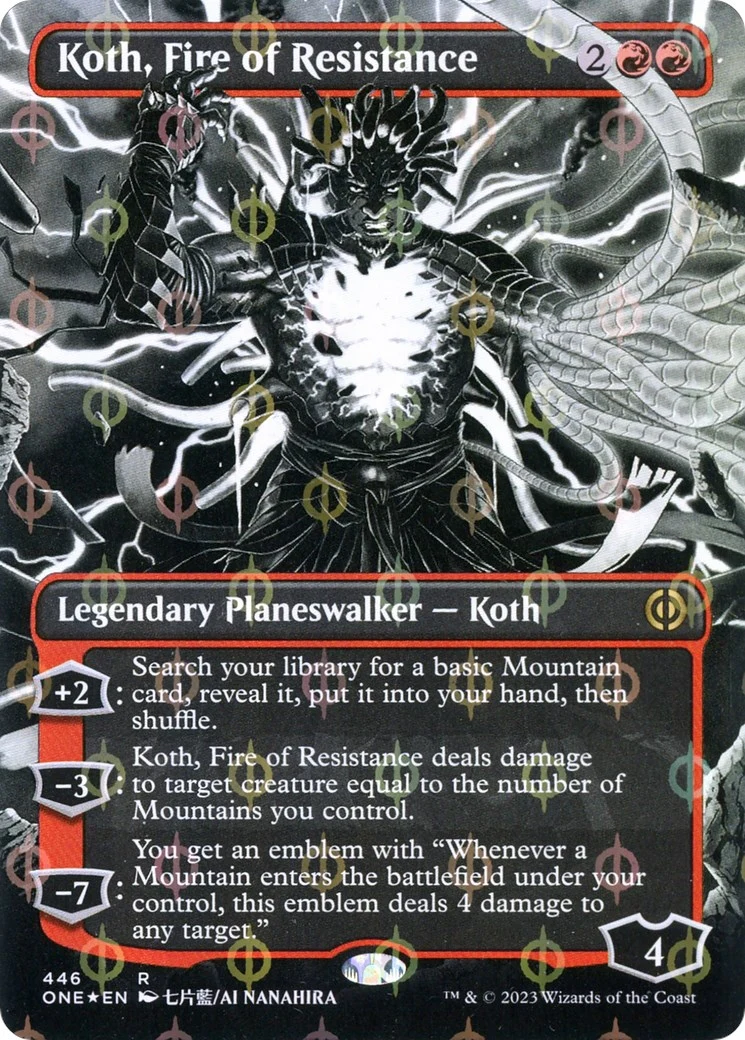 Koth, Fire of Resistance (Borderless) (Step-and-Compleat Foil) (446) (Phyrexia: All Will Be One)