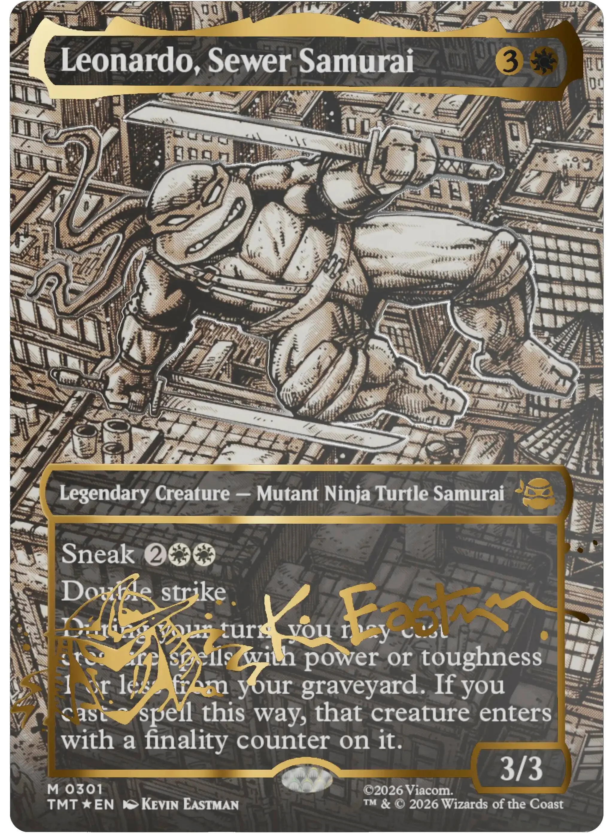Leonardo, Sewer Samurai (Borderless) (Gold-Stamped Signature) (301) (Teenage Mutant Ninja Turtles)