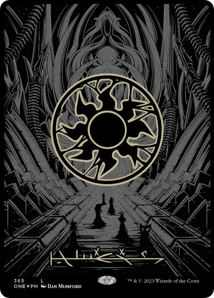 Plains (Phyrexian) - Full Art (Oil Slick Raised Foil) (365) (Phyrexia: All Will Be One)