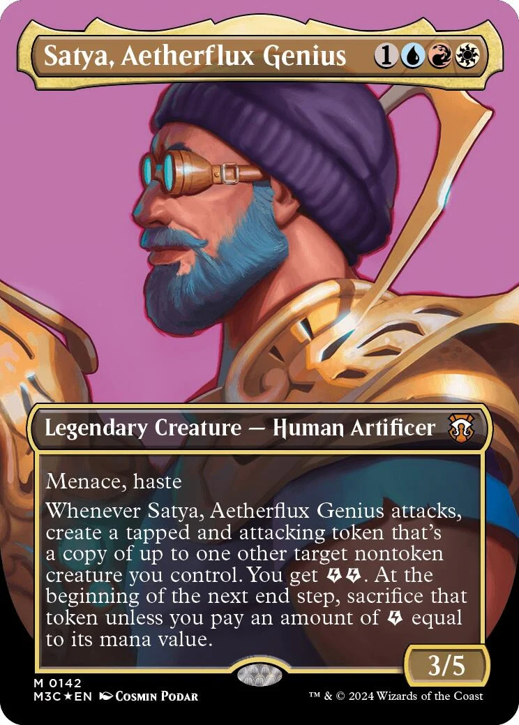 Satya, Aetherflux Genius (Borderless) (Ripple Foil) (142) (Modern Horizons 3)